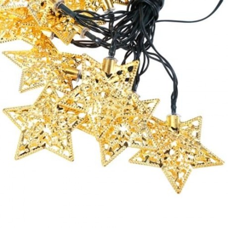 SOLAR POWERED WATERPROOF 20 LEDS IRON STAR STRING LAMP (WARM WHITE LIGHT)