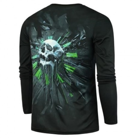 CLOCK AND SKULL PRINTED LONG SLEEVES T-SHIRT (BLACK)