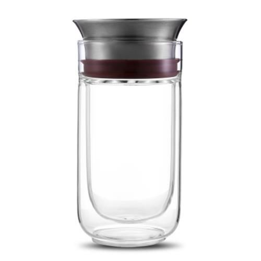 TRAVEL HIKING TEA FILTER GLASS BOTTLE SET WITH PORTABLE BAG (SILVER AND RED)