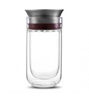 TRAVEL HIKING TEA FILTER GLASS BOTTLE SET WITH PORTABLE BAG (SILVER AND RED)