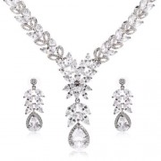 DROP-SHAPED RHINESTONE NECKLACE EARRINGS WOMEN JEWELRY SET (SILVER)