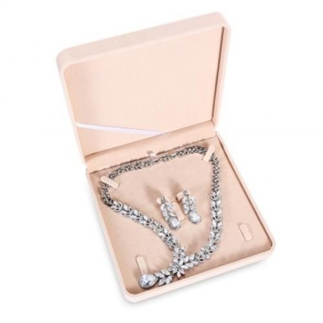 DROP-SHAPED RHINESTONE NECKLACE EARRINGS WOMEN JEWELRY SET (SILVER)