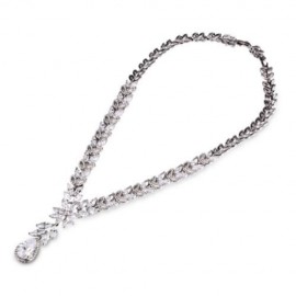 DROP-SHAPED RHINESTONE NECKLACE EARRINGS WOMEN JEWELRY SET (SILVER)