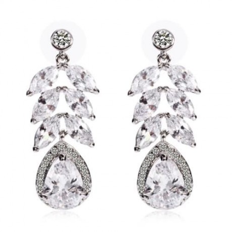 DROP-SHAPED RHINESTONE NECKLACE EARRINGS WOMEN JEWELRY SET (SILVER)
