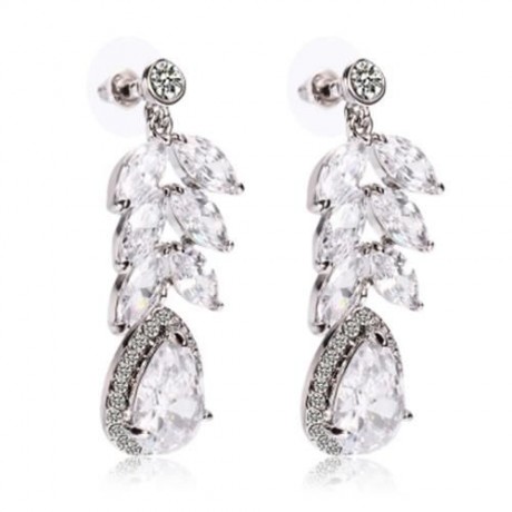 DROP-SHAPED RHINESTONE NECKLACE EARRINGS WOMEN JEWELRY SET (SILVER)