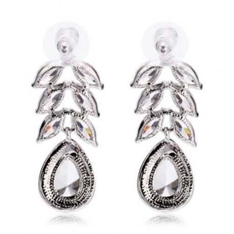 DROP-SHAPED RHINESTONE NECKLACE EARRINGS WOMEN JEWELRY SET (SILVER)