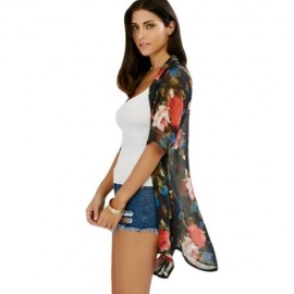 OPEN FRONT ALLOVER PRINT CHIFFON KIMONO (RED)