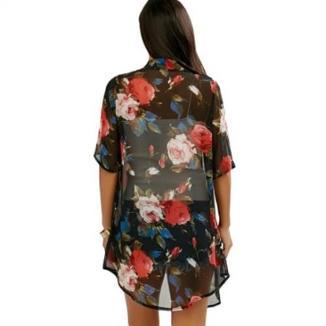 OPEN FRONT ALLOVER PRINT CHIFFON KIMONO (RED)