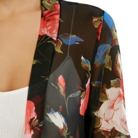 OPEN FRONT ALLOVER PRINT CHIFFON KIMONO (RED)