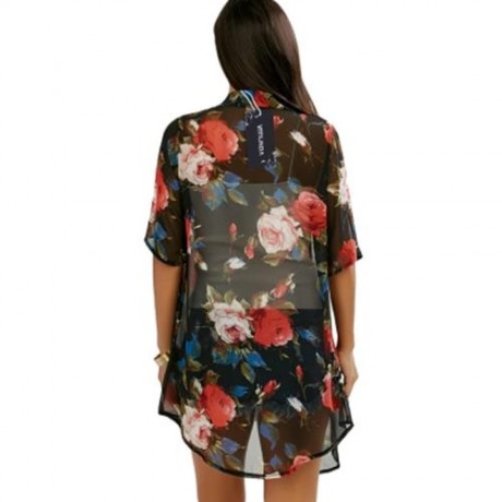 OPEN FRONT ALLOVER PRINT CHIFFON KIMONO (RED)