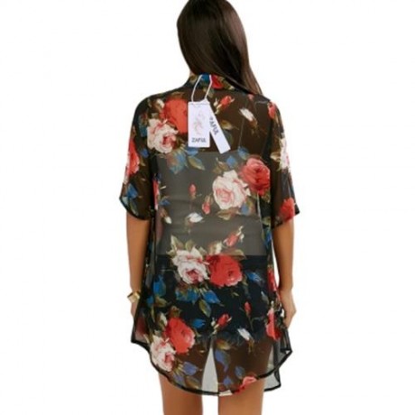 OPEN FRONT ALLOVER PRINT CHIFFON KIMONO (RED)