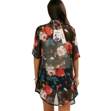 OPEN FRONT ALLOVER PRINT CHIFFON KIMONO (RED)