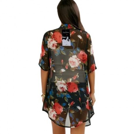OPEN FRONT ALLOVER PRINT CHIFFON KIMONO (RED)