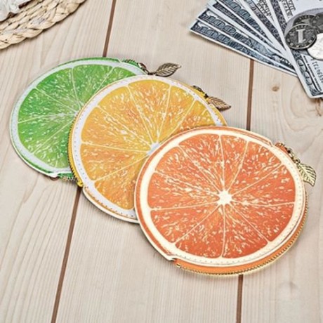 GUAPABIEN FUNNY WOMEN ZIPPER PU LEATHER FRUIT COIN PURSE (ORANGE)