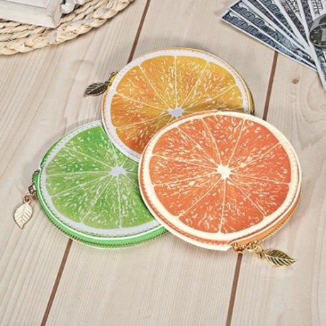 GUAPABIEN FUNNY WOMEN ZIPPER PU LEATHER FRUIT COIN PURSE (ORANGE)