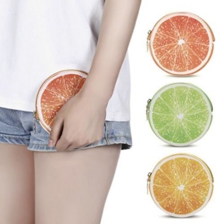 GUAPABIEN FUNNY WOMEN ZIPPER PU LEATHER FRUIT COIN PURSE (ORANGE)