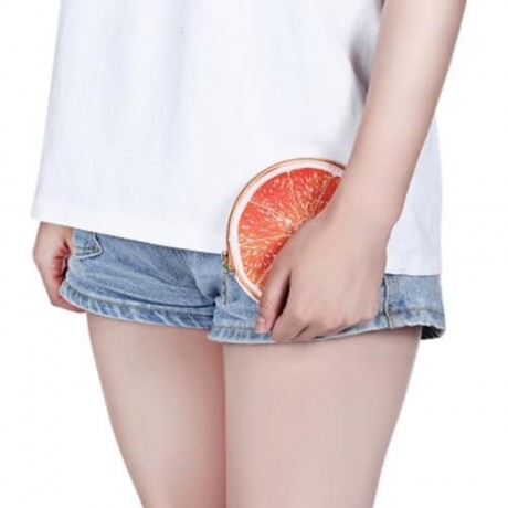 GUAPABIEN FUNNY WOMEN ZIPPER PU LEATHER FRUIT COIN PURSE (ORANGE)