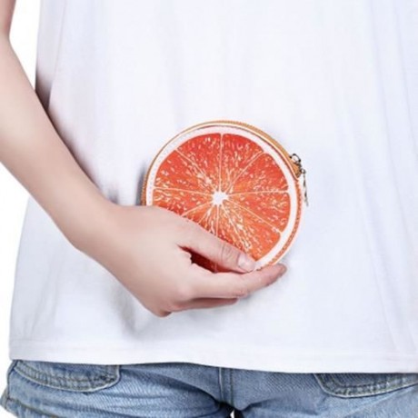 GUAPABIEN FUNNY WOMEN ZIPPER PU LEATHER FRUIT COIN PURSE (ORANGE)