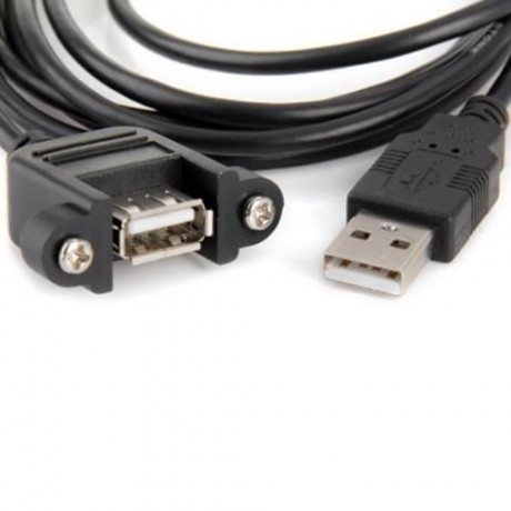 U2-020 2M USB2.0 MALE TO FEMALE EXTENSION CABLE WITH PANEL MOUNT SCREW (BLACK)