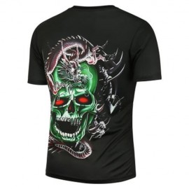 3D DRAGON SKULL PRINTED SHORT SLEEVE T-SHIRT (BLACK)