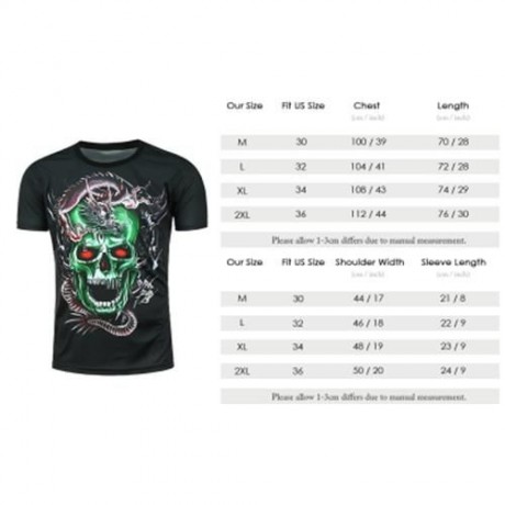 3D DRAGON SKULL PRINTED SHORT SLEEVE T-SHIRT (BLACK)