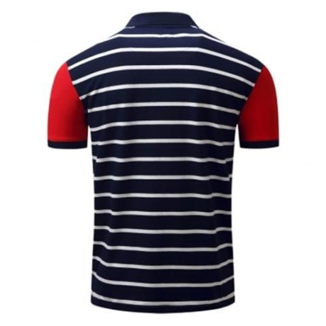 COLOR BLOCK PANEL STRIPE EMBROIDERED POLO T-SHIRT (DEEP BLUE)