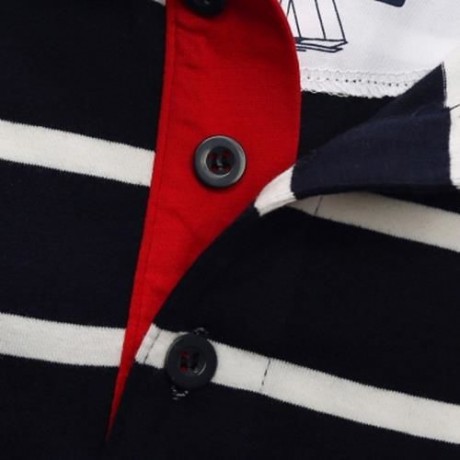 COLOR BLOCK PANEL STRIPE EMBROIDERED POLO T-SHIRT (DEEP BLUE)