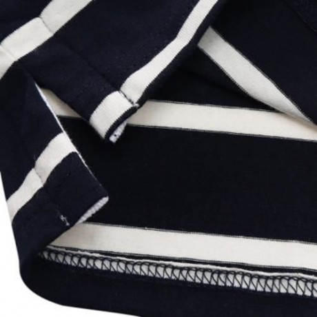 COLOR BLOCK PANEL STRIPE EMBROIDERED POLO T-SHIRT (DEEP BLUE)