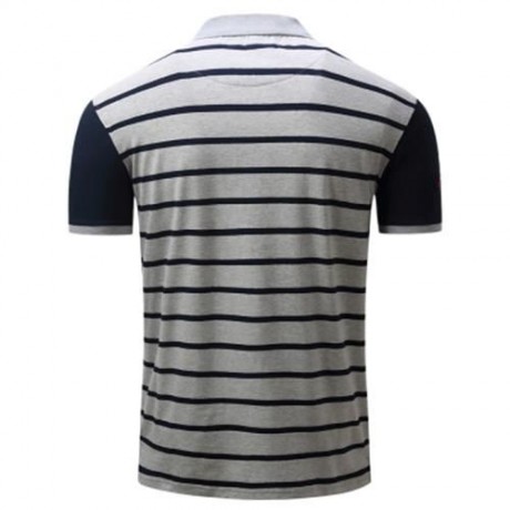 COLOR BLOCK PANEL STRIPE EMBROIDERED POLO T-SHIRT (DEEP BLUE)