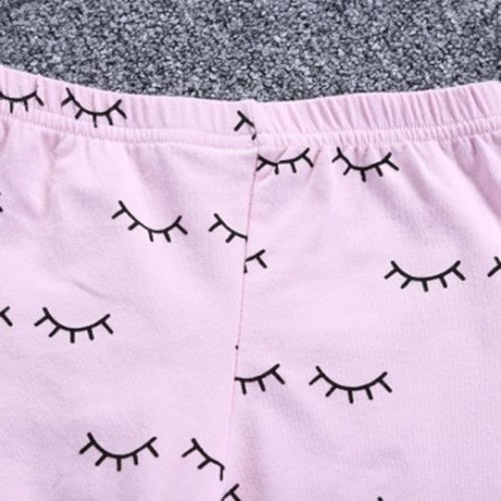 SOSOCOER 2PCS GIRLS LIP PATTERN T-SHIRT EYELASH PRINT TROUSERS (BLACK AND PINK)