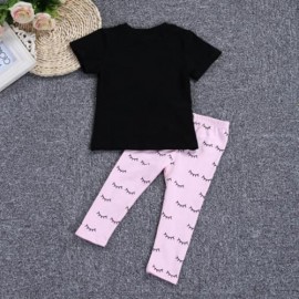SOSOCOER 2PCS GIRLS LIP PATTERN T-SHIRT EYELASH PRINT TROUSERS (BLACK AND PINK)