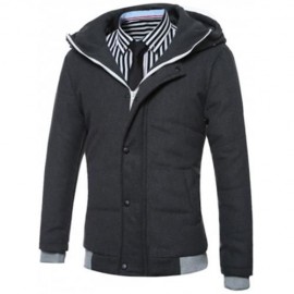 HOODED RIB SPLICING DESIGN ZIP-UP PADDED JACKET (BLACK)