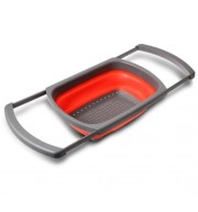 COLLAPSIBLE OVER-SINK COLANDER FOLDING STRAINER WITH EXTENDABLE HANDLES (RED)
