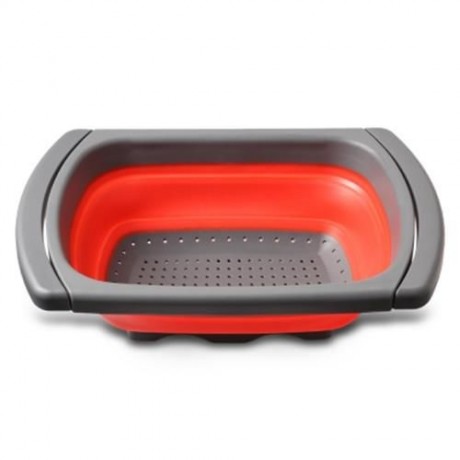 COLLAPSIBLE OVER-SINK COLANDER FOLDING STRAINER WITH EXTENDABLE HANDLES (RED)