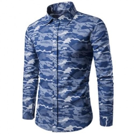 TURNDOWN COLLAR CAMOUFLAGE DENIM SHIRT (LIGHT BLUE)