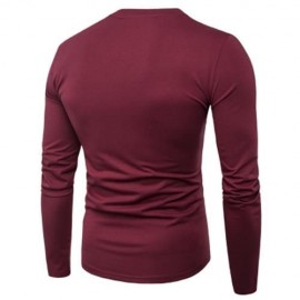 CREW NECK PU LEATHER APPLIQUE PANEL DESIGN T-SHIRT (BLACK)