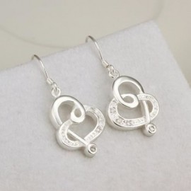 PAIR OF STYLISH CHIC WOMEN'S RHINESTONE OPENWORK HEART PENDANT EARRINGS (WHITE)