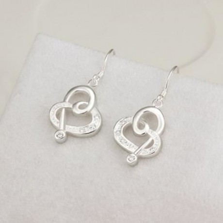 PAIR OF STYLISH CHIC WOMEN'S RHINESTONE OPENWORK HEART PENDANT EARRINGS (WHITE)