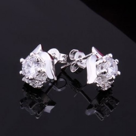 PAIR OF STYLISH CHIC WOMEN'S RHINESTONE INLAID EARRINGS (WHITE)
