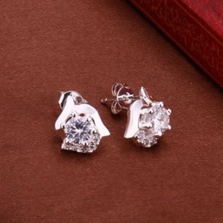 PAIR OF STYLISH CHIC WOMEN'S RHINESTONE INLAID EARRINGS (WHITE)