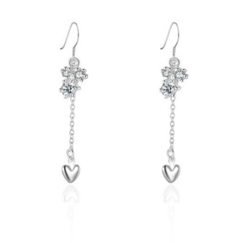 PAIR OF DELICATE WOMEN'S RHINESTONE INLAID FLORAL EARRINGS (WHITE)