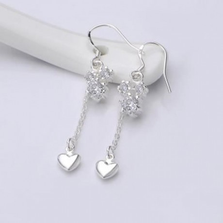 PAIR OF DELICATE WOMEN'S RHINESTONE INLAID FLORAL EARRINGS (WHITE)