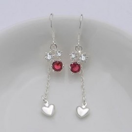 PAIR OF DELICATE WOMEN'S RHINESTONE INLAID FLORAL EARRINGS (RED)