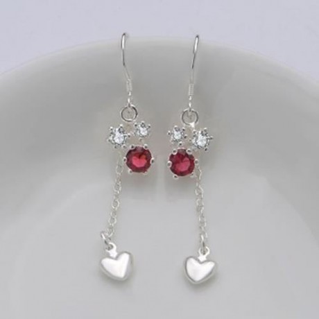 PAIR OF DELICATE WOMEN'S RHINESTONE INLAID FLORAL EARRINGS (RED)