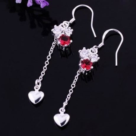 PAIR OF DELICATE WOMEN'S RHINESTONE INLAID FLORAL EARRINGS (RED)