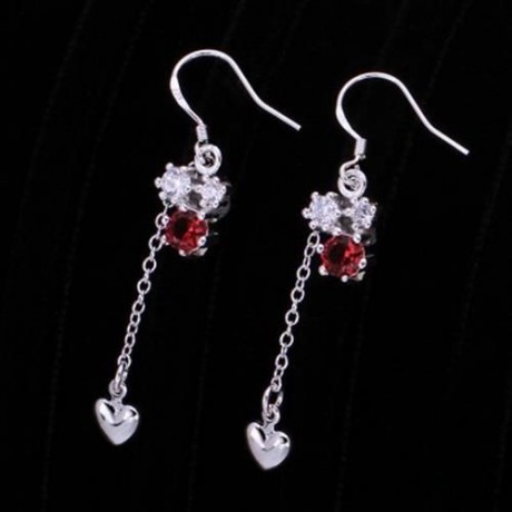 PAIR OF DELICATE WOMEN'S RHINESTONE INLAID FLORAL EARRINGS (RED)