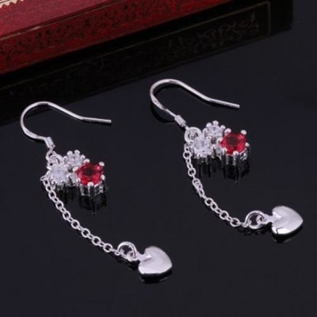 PAIR OF DELICATE WOMEN'S RHINESTONE INLAID FLORAL EARRINGS (RED)