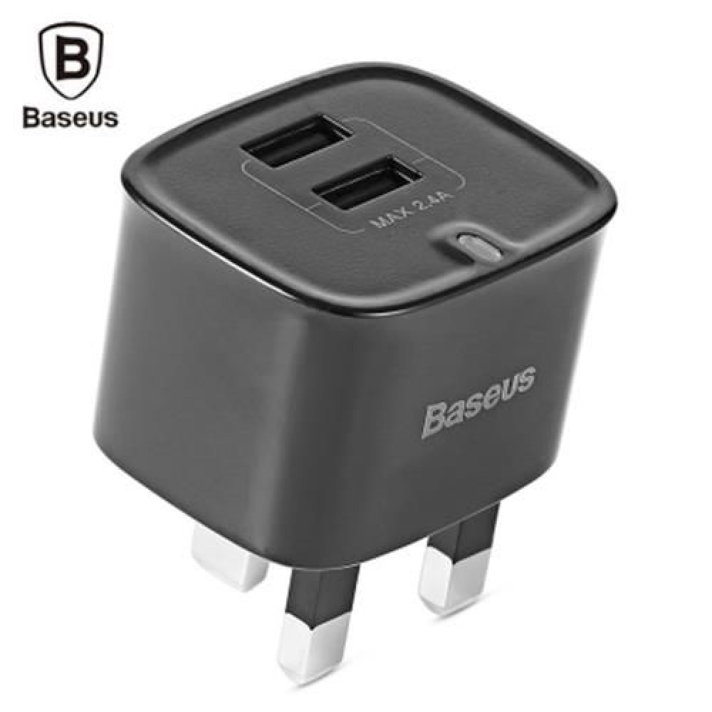 BASEUS FUNZI DUAL USB 2.4A SMART TRAVEL CHARGER UK PLUG (BLACK)