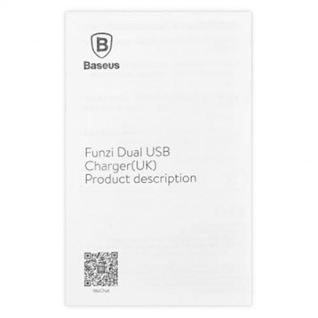 BASEUS FUNZI DUAL USB 2.4A SMART TRAVEL CHARGER UK PLUG (BLACK)