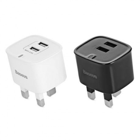 BASEUS FUNZI DUAL USB 2.4A SMART TRAVEL CHARGER UK PLUG (BLACK)